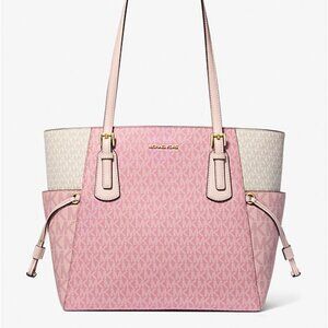 MICHAEL KORS VOYAGER LG EAST WEST DRAWSTRING TOTE SHOULDER BAG PINK MULTI